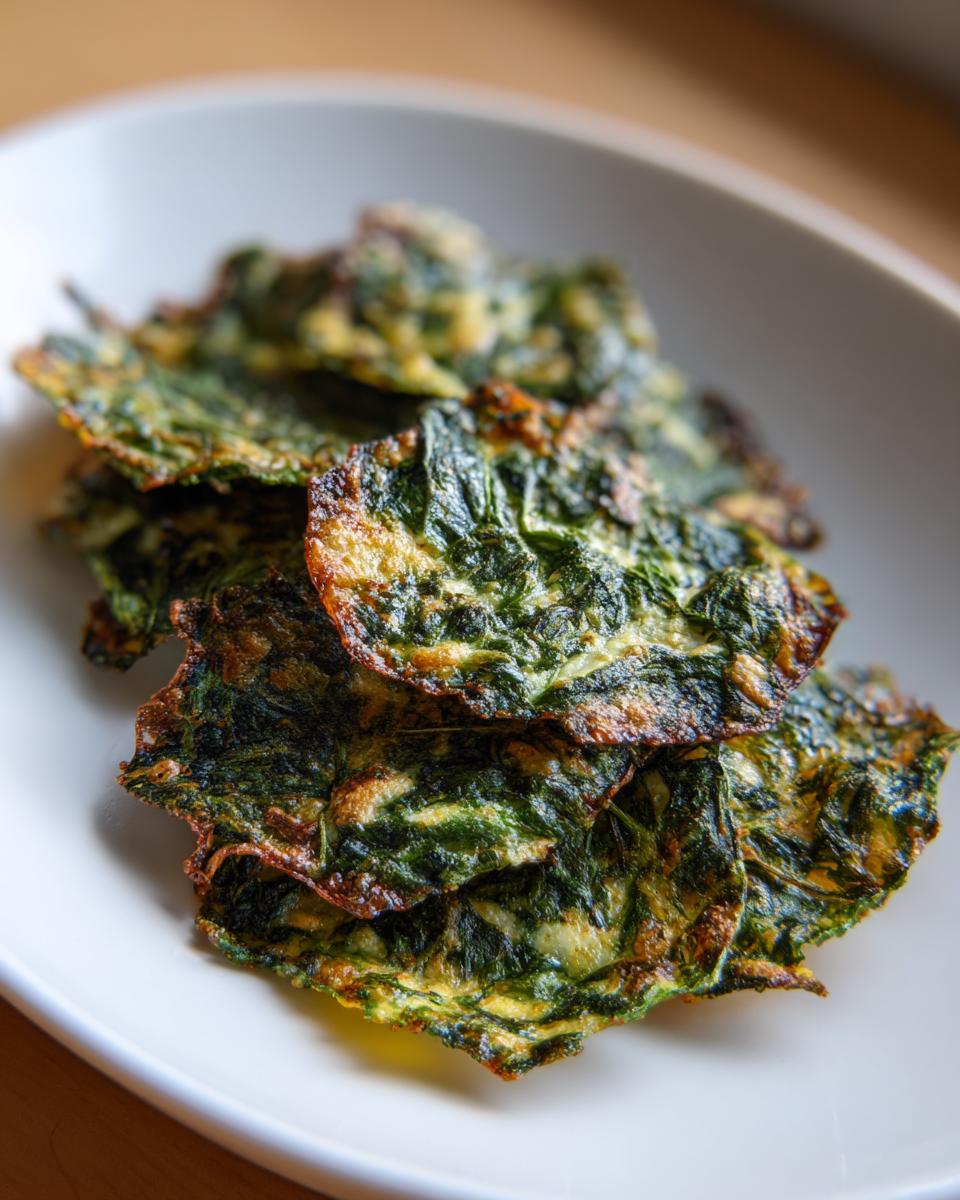 A stack of crispy Mediterranean Spinach and Feta Cheese Crisps served on a white plate.
