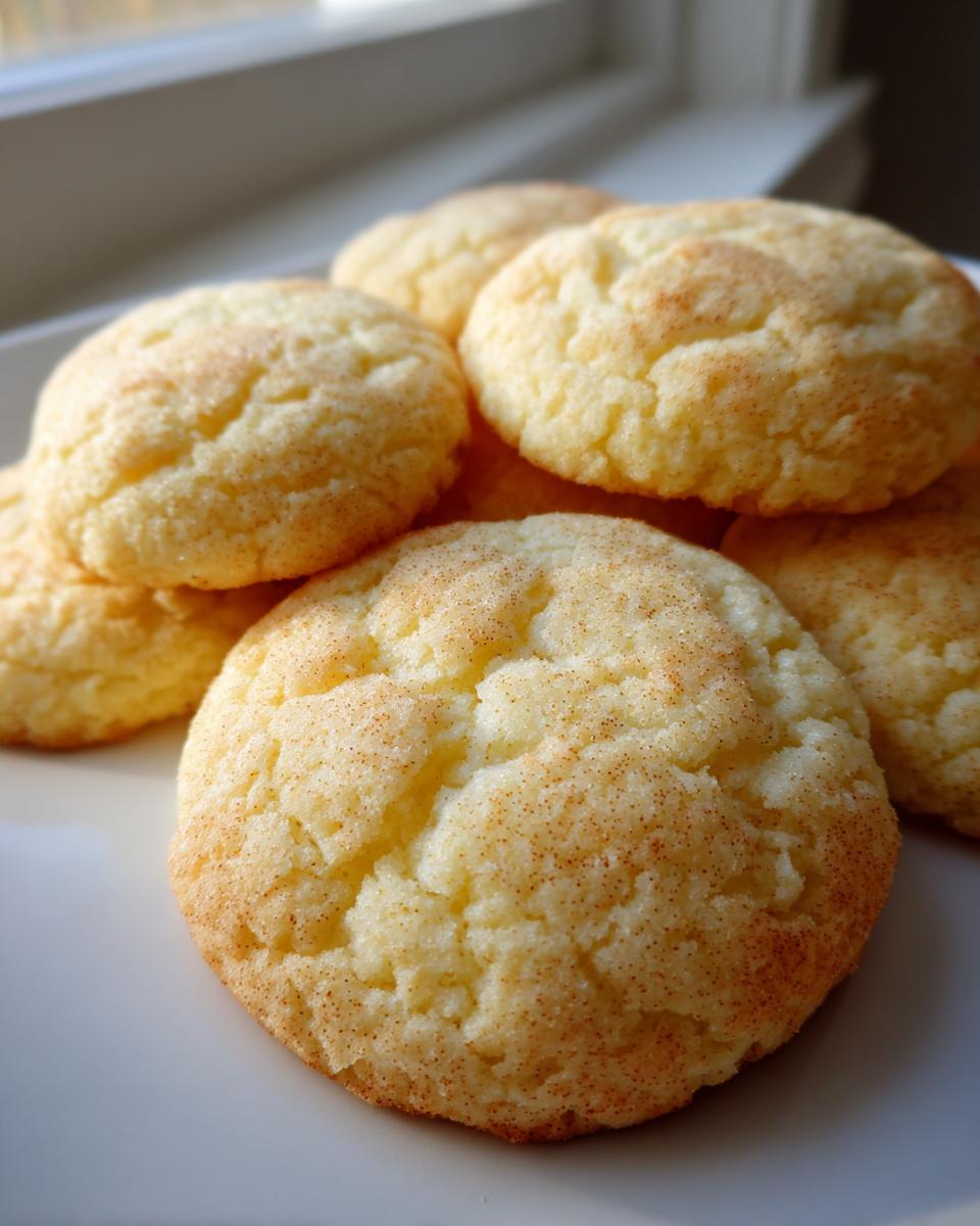 Close-up of several soft, puffy sugar cookie treats dusted with cinnamon sugar.