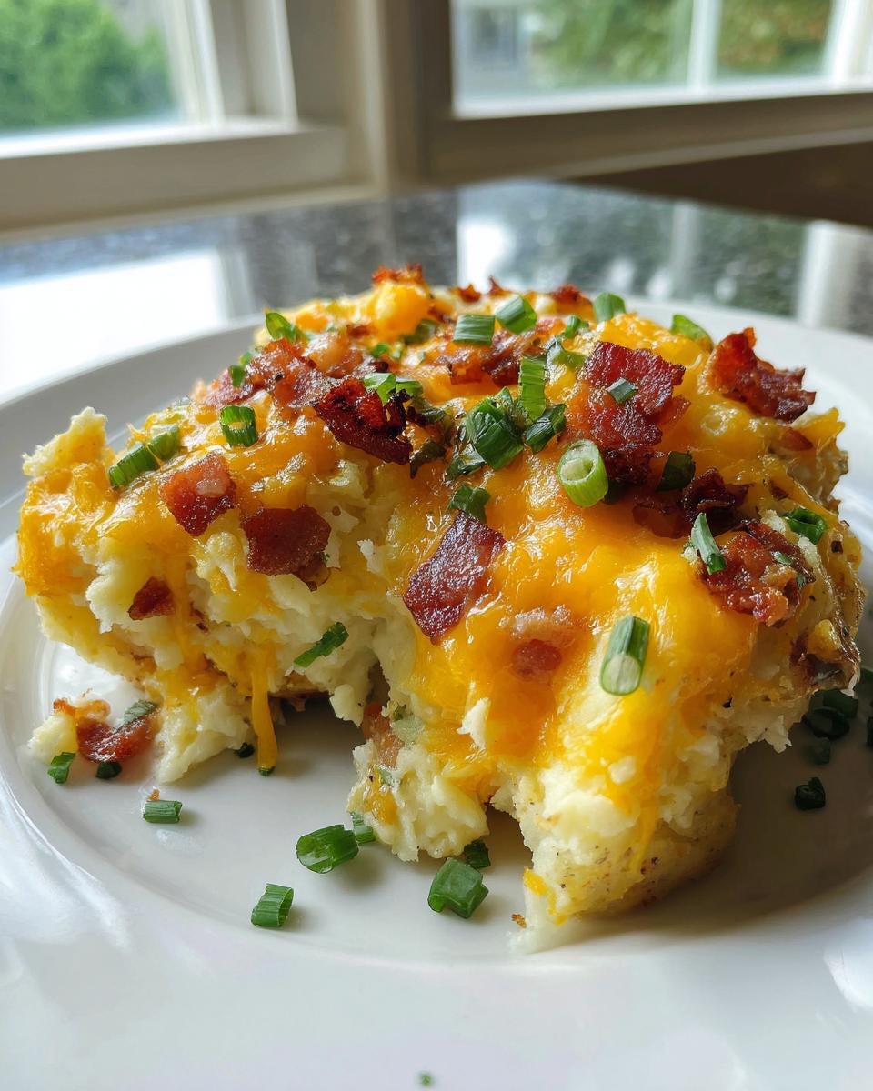 A close-up of a serving of twice baked potatoes topped with melted cheddar cheese, bacon bits, and fresh chives.