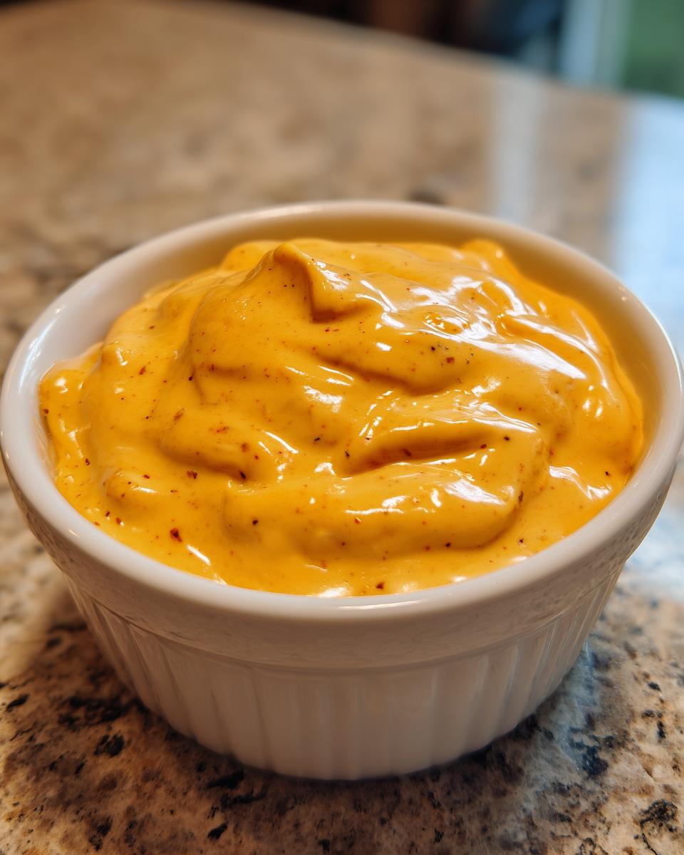 Close-up of thick, creamy, orange beer cheese dip served in a small white ramekin.