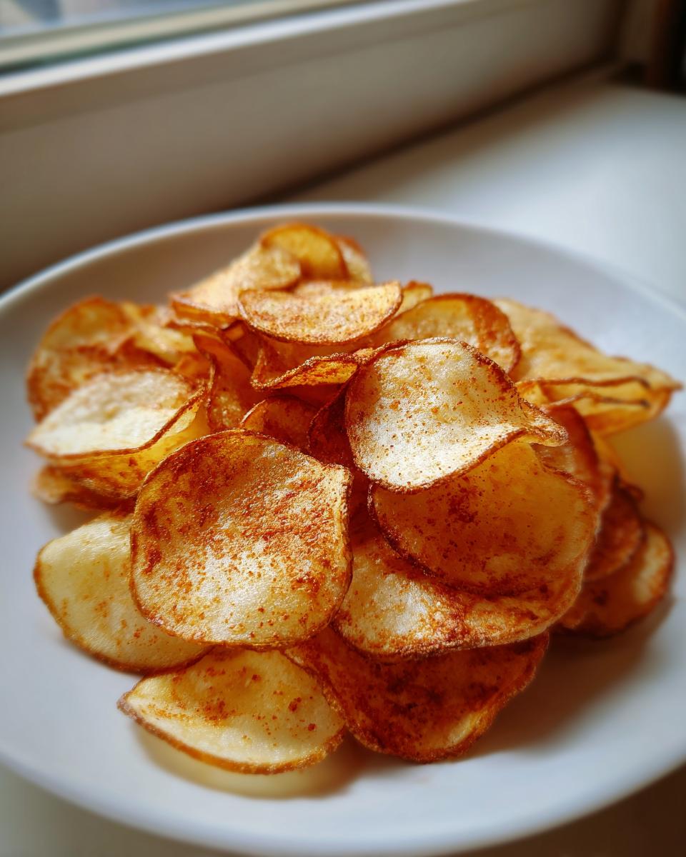 A close-up of a white bowl filled with golden, seasoned homemade potato chips, highlighting their crunch.