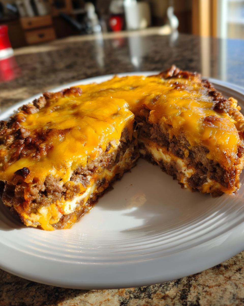A cross-section view of the amazing 3-layer Texas Trash Dip showing layers of seasoned meat and creamy filling topped with melted cheddar cheese.